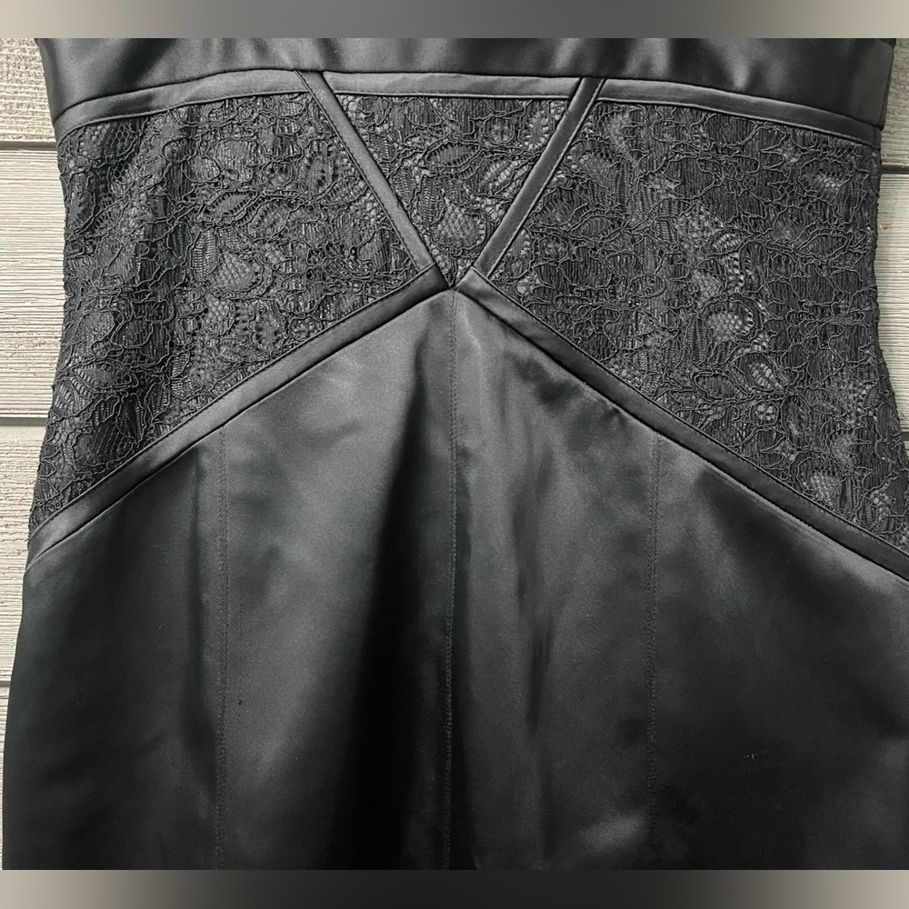 Laundry Black Satin Lace Bodycon Formal Mini Dress Crystal Accent 6 Summer LBD - Picture 9 of 14